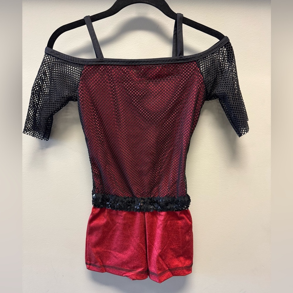 Large Child dance costume biketard red black mesh jazz tap  A Wish Come True